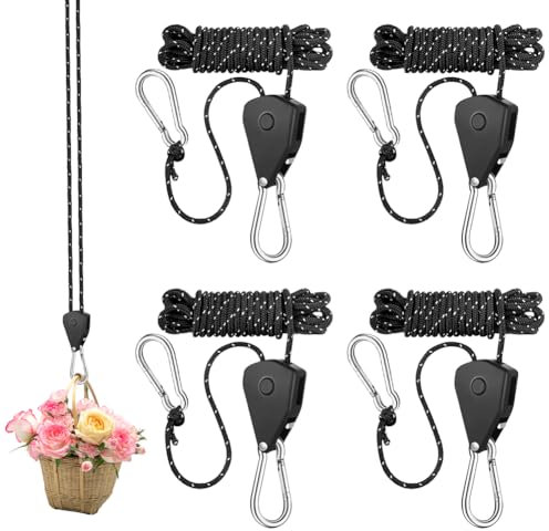 4 ganci a cricchetto, 1/8 pollici, cricchetto regolabile con gancio, cricchetto regolabile da 2 m, corde di tensione riflettenti da 4 mm, tendicavo per ventilatori e piante da appartamento