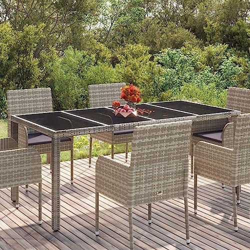 Générique Table de Jardin Dessus en Verre Gris 190x90x75cm Résine tressée,Mobilier de Jardin,Tables de jardin-319904