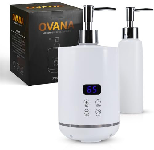 Massageöl Wärmer, 250 ml Kunststoff Flasche (2x), Fast-Heating Technologie (20 Min Aufheizen), Massageöl und ätherische Öle, Temperatur (30-65 Grad), Massage Wellness, stilvoller Erwärmer (Weiß)