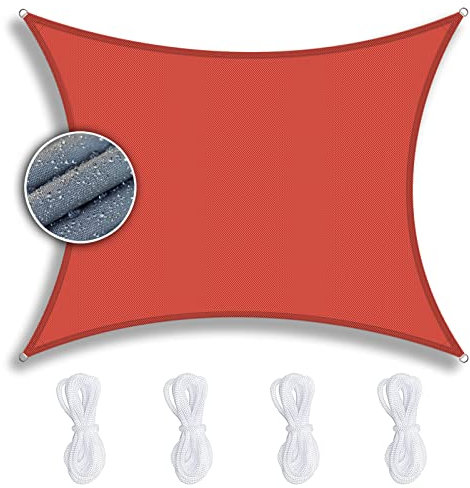 Sonnenschutz für den Außenbereich, 2 x 2,5 m, atmungsaktives HDPE-Sonnenschutz, mit Befestigungsseilen, perfekt für Garten, Terrasse, Pool, Rot, einziehbare Markise