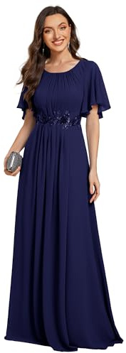 Ever-Pretty Women's Maxi Evening Dress Chiffon with Applique Round Neck Ruffles Sleeve Floor Length 02960