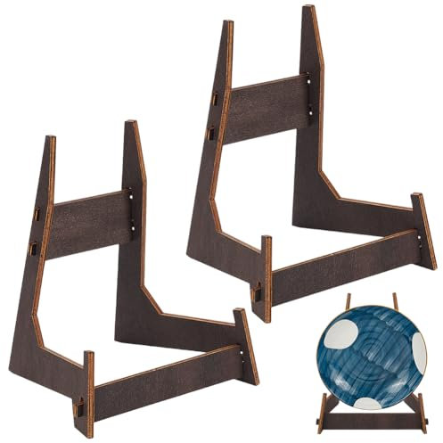 WEBEEDY 2 Pcs Solid Wood 8 Inch Plate Stands for Display, Plate Display Holder Decorative Plate Easel Stand for Books Platter Photo Frame Album Postcard Artworks, Office Home Desktop Decor