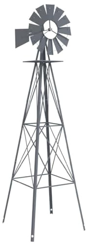 vidaXL Windmill Manual Grey 84 x 68 x 245 cm Iron, Garden and Terrace Iron Windmill, Durable Industrial Outdoor Decor, Functional Sculpture, Unique Feature
