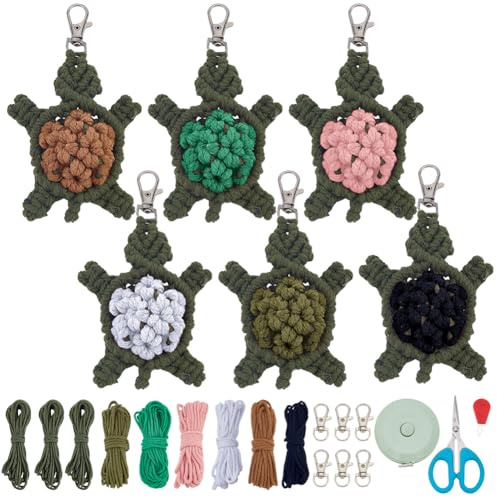 ORIGACH 6 Set Schildkröte DIY Makramee Set für Anfänger, Boho Dekorationen | Schildkröte Bausatz Mit Anleitung Makramee Knüpfset zum Basteln und Knüpfen von Wandbehang-Dekorationen