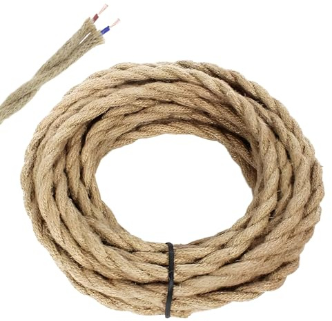 Leloco Textilkabel 2 Adrig, 3 Meter 2 x 0,75 mm² Kabel, Lampenkabel Textil Retro, Stromkabel Textilummantelt für DIY-Beleuchtungsinstallation