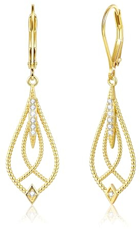 Gold/Silber 925 Hängend Ohrringe Damen Durchbroche Gedreht Zirkonia Ohrring | ALEXCRAFT Gold/Silber 925 Hängend Ohrringe Damen Durchbrochene Gedreht Zirkonia Ohrring Vintage Boho Hypoallergen Schmuck