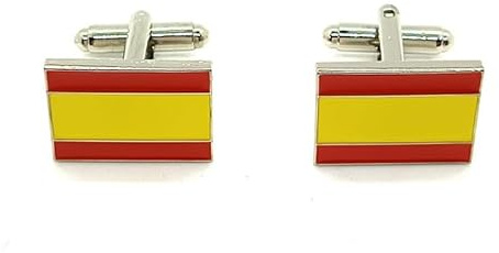Gemelos de Bandera de España, Diseño Rectangular, Plateado y Rojo-Amarillo