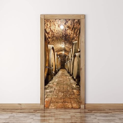 TACOKI Türtapete Selbstklebend Türposter Weinkeller Türbekleben Weinfass Türbilder, 3D Effekt Fototapete Türfolie Poster Türaufkleber Wandtattoo Tür Dekoration Stickers 77x200 cm 4492z