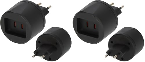 Brennenstuhl Reisestecker/Reiseadapter (Reise-Steckdosenadapter zum Anschluss elektrischer Geräte mit 2-poligem Stecksystem der USA in Ländern mit Euro-Stecksystem) schwarz (Packung mit 2)