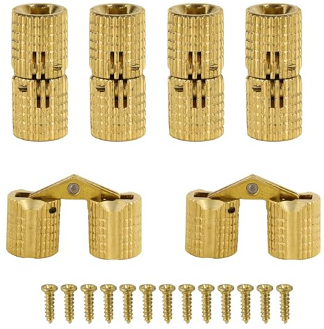6uds Bisagra Oculta Barril, Cobre 8mm Bisagras Barril Ocultas para Muebles con 13 Tornillos y Apertura de 180 Grados para Gabinete Joyero Puerta de Madera DIY (Dorado)
