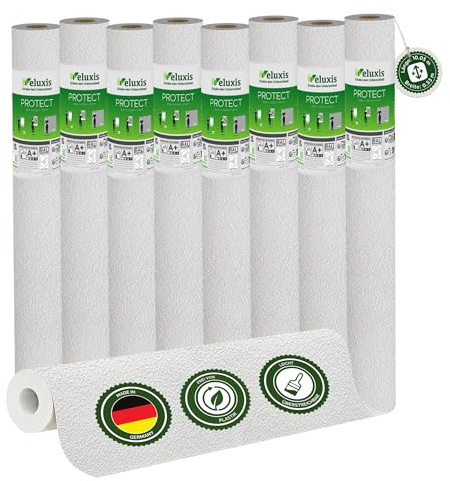 Veluxis Vliestapete 8er-Set PROTECT Putzoptik mit feiner – 10,05 m × 0,53 m | PROTECT Putzoptik mit feiner Körnung, kratz- & stoßfest, rissüberbrückend, leicht zu reinigen, Made in Germany