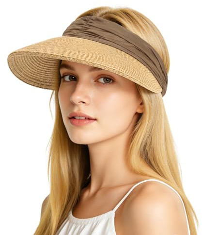 AYPOW Sonnenhut Damen UV Schutz Strohhut Sommerhut Sun Protection Visor Cap Packbar mit Breite Krempe for Strand Und Outdoor Aktivitäten Sonnenschutz