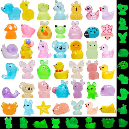 BelleStyle 150 Pièces Mini Animaux Lumineux en Résine, 27 Styles Mini Figurines Animaux Miniatures en Plastique pour Aquarium, Jardin, Micro Paysage, Décoration de Maison de Poupée, Bricolage