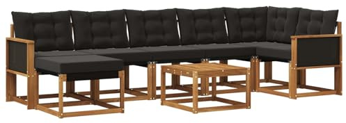 vidaXL Outdoor-Sofagarnitur mit Kissen 8 pcs Natürlich und Schwarz, Moderne Minimalistische Gartenlounge, Robuste wetterfeste Möbel, Bequeme Texilene Couch, Sitzplatz für den Garten