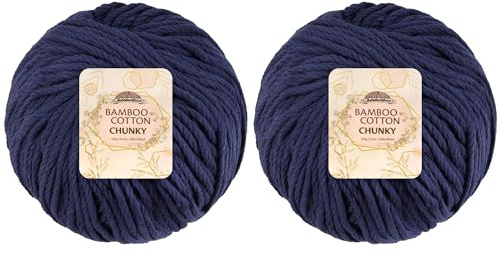 JubileeYarn Bamboo Cotton Chunky Yarn - 100g/Ball - Cold Night Blue - 2 Balls