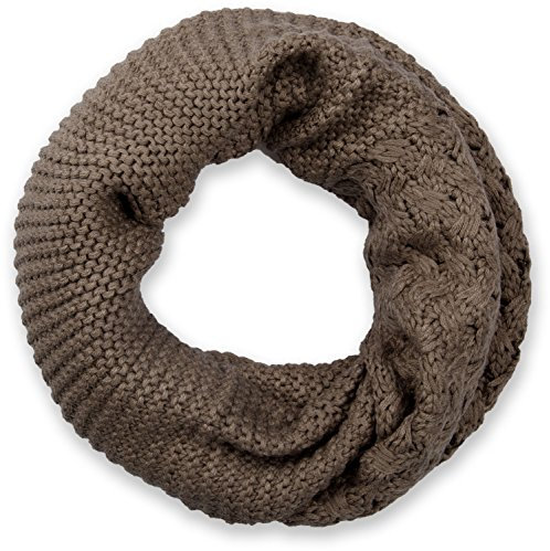 styleBREAKER Unisex Strick Loop Schal mit Mustermix, Uni Feinstrick Schlauchschal, Winter Strickschal 01018153, Farbe:Taupe