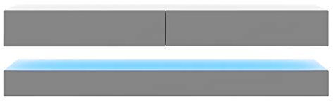 Selsey HYLIA - Mobile TV Sospeso/Tavolino TV per Salotto/LED 140 cm/Bianco Opaco Grigio Lucido