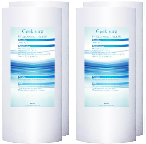 Geekpure Cartuccia filtrante per sedimenti in polipropilene PP da 4,5 pollici x 10 pollici, 5 micron (confezione da 4)