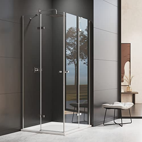 Meykoers Duschkabine Eckeinstieg 80x120cm Duschabtrennung Duschwand Glas Eckdusche aus 5mm ESG Sicherheitsglas Pendeltüren mit Beidseitiger Nano Beschichtung