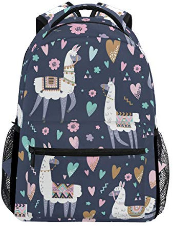 Llama Laptop-Rucksack, Herz-Blumenmuster, weiß, Alpaka, wasserabweisend, für Studenten, Reisen, Computer/Notebooks