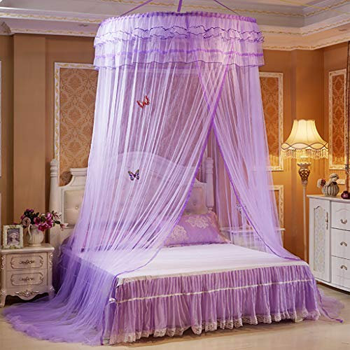 Luxus spitze bett Moskitonetz zum aufhängen, Runder stickrahmen betthimmel mit schmetterlingen bett vorhänge Prinzessin betthimmel Verhindern, dass fehler in-Lila