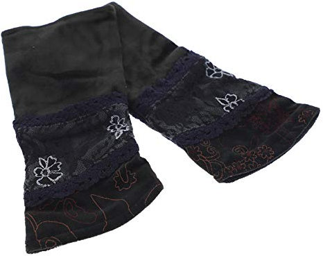 Kunst und Magie Damen Samt Armstulpen Stulpen Handwärmer Handschuhe mit Spitze, Farbe:Black/Schwarz