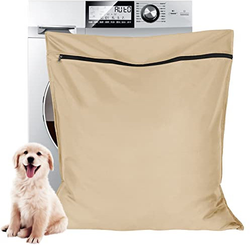 Aoliandatong Pet Laundry Bag - Large Size, Ideal For Dog Cat Horse Rabbit, Stops Pet Hair Blocking Washing Machine (Beige)