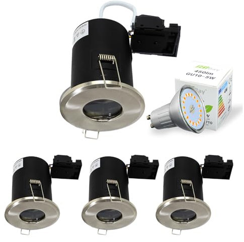 HiBay 4X Dimmable LED Downlights Recessed Ceiling Lights Fire Rated GU10 Spotlights IP65 Bathroom Down Lights 240V, Incl. 5W Cool White Bulbs