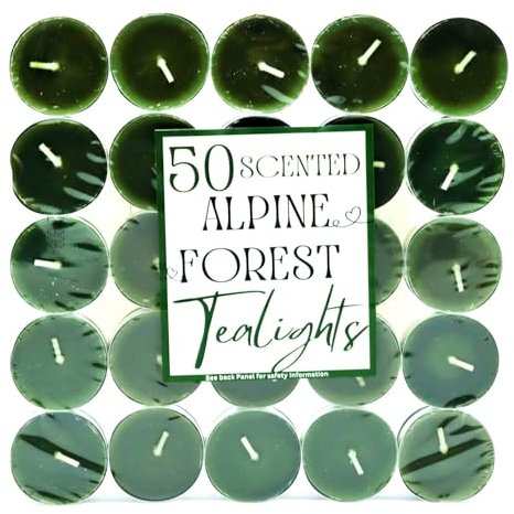 Scented Tealight Candles - Fresh Alpine Forest Fragrance - Up to 4 Hour Burn - 50 Pack - Suitable for All Rooms