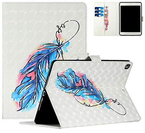 XFDSFDL® Schutzhülle für Apple iPad 9,7 Zoll (2017-2018) PU Lederhülle Flip Cover Blau Feder 3D Muster mit Ständer Taschen Case Brieftasche Ledertasche, 07