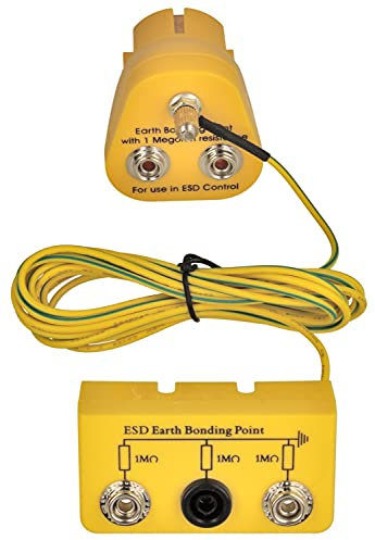 Minadax Erdungsbaustein Innovativer ESD Antistatik Erdungsstecker - 1x M5 / 2x Drucknopfanschluss- 1 Megaohm + Erdungsbox mit 2,80m Kabel / 2x 10mm Drucknopfanschluss 1x 4mm Bananenanschluss…