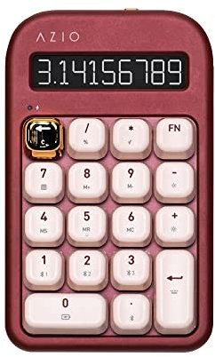 AZIO IZO Kabelloser mechanischer Taschenrechner & Nummernblock (Rot/Gold) - Bluetooth 5.0 & USB, Gateron-Blue Mechanischer Schalter, 9 Hintergrundbeleuchtungsmodi, wiederaufladbar, PC & Mac