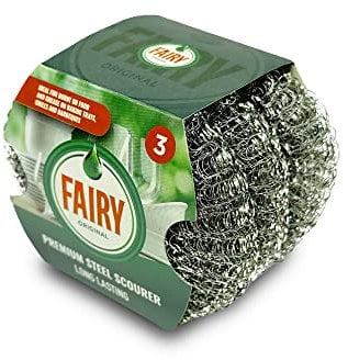 Addis Fairy Original Premium Steel Wool Pot & pan Scourers, Pack of 3, Steel,Stainless Steel,518944