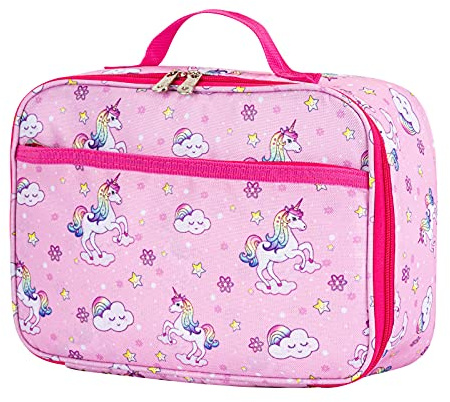 Pretty Jolly Mini Kids Lunch Box, Insulated Reusable Lunch Bag for Girls & Boys, Thermal Meal Container Tote with Waterproof Liner, Hot or Cold Snacks Lunchbox for School,Work,Picnic (Unicorn Pink)