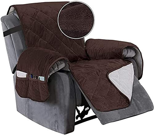 TAIXINT Sesselschoner für Fernsehsessel Relaxsessel,Relaxsessel mit Taschen Sesselauflage Sesselüberwurf, Wasserdicht Sesselschutz für Hunde Haustieren (Sessel (23in),Braun)