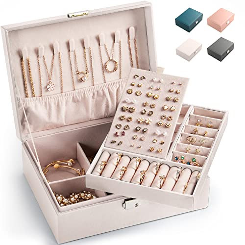Schmuckkästchen Schmuckkoffer Abschließbarer Schmuckkasten Schmuck Kästchen Organizer für Ketten, Ohrringe, Ringe, Frauen (Weiß-M)