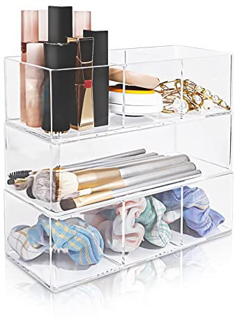TIE-DailyNec Kosmetik Organizer Set Make Up Organizer aus Acryl Schubladen Ordnungssystem mit 7 Fächern Stapelbarer Schminktisch Organizer Aufbewahrungsboxen für Nagellacke, Accessoires, Schmuck