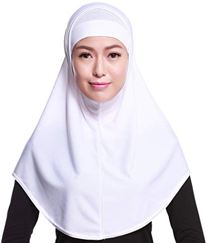 Max-Tonsen Muslimisches zweiteiliges Hijab-Hijab-Damen-2-teiliges einfarbiges Amira-Jersey Muslimisches Hijab-Kopftuch aus weichem Baumwollstretch mit Schlauch-Innenunterschal-Kapuze-Weiß