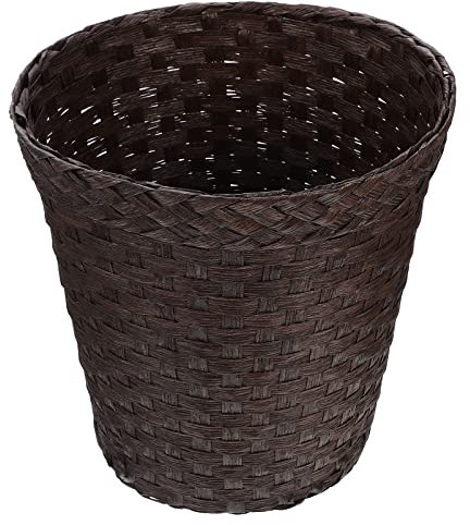 Angoily Cubo de Basura de Mimbre- Papelera de Papel Natural- Cubo de Basura Redondo Pequeño Decorativo para Baños Dormitorios Oficinas (26 Cm/Café)