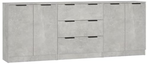 vidaXL Sideboard 3-TLG. Kommode Anrichte Schrank Beistellschrank Mehrzweckschrank Standschrank mit Schubladen Türen Betongrau Holzwerkstoff
