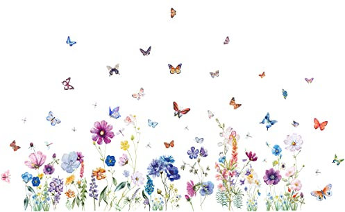 Wandtattoo Garten Blumen Wandaufkleber, Vögel Schmetterlinge Blume Wandsticker, DIY Wandaufkleber, Babyzimmer Kinderzimmer Schlafzimmer Wanddeko (Purple)