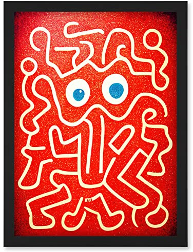 Doppelganger33 LTD Line Drawing On Red With Googly Eyes Artwork Framed Wall Art Print A4