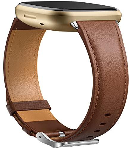 GEAK Lederband, kompatibel mit Fitbit Sense Bändern/Fitbit Versa 3/Versa 4, für Damen und Herren, hochwertiges Echtlederarmband für Fitbit Versa 3/Versa 4/Sense Smartwatch, Braun