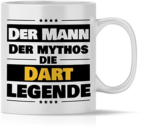 mindmonkeys® Tasse mit Spruch Der Mann die Dart Legende Dart zum Geschenk Geschnekidee zum Geburtstag Danksagung Keramik 300 ml