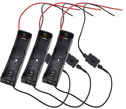 FMHXG 3.7V 18650 Battery Holder 3PCS Single Slot 18650 Battery Case Box with Extend Button Switch Wire Leads for Arduino Project Electronic Circuit, Battery Storage Box