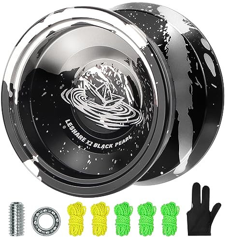 Yoyo Professionnel pour Adulte, Yoyo Réactif pour Les Enfants Débutants, Yoyo en Aluminium, Trick YoYo Compétition Yoyo avec Remplacements Unresponsif Yoyo Palier + 5 Cordes Yoyo + Gants (Argent noir)