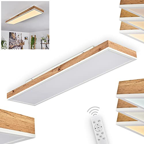 LED Deckenleuchte Salmi, Deckenlampe aus Metall/MDF/Kunststoff in Weiß/Holzoptik/Braun, LED Panel dimmbar/Lichtfarbe änderbar mit Fernbedienung, 60-1500 Lumen, 2700-6500 Kelvin, 1 x LED 24 Watt