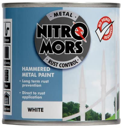 Nitromors Hammered Metal Paint - Durable Finish for Metal Doors, Garden Furniture & Railings, UV & Rust Protection,White 250 ml