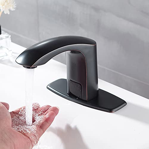 Robinets à Capteur pour Lavabo Mitigeur à Capteur Automatique Mitigeur sans Contact Mitigeur Lavabo de Salle de Bain avec Pont, Noir Rétro, Robinet d'Eau Froide