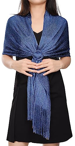 heekpek Stola Damen Festlich Umhang Schal Damen Elegant Lang Schal Weiches Umschlagtuch Glitzer mit Quasten für Brautkleider Abendkleider, Marineblau